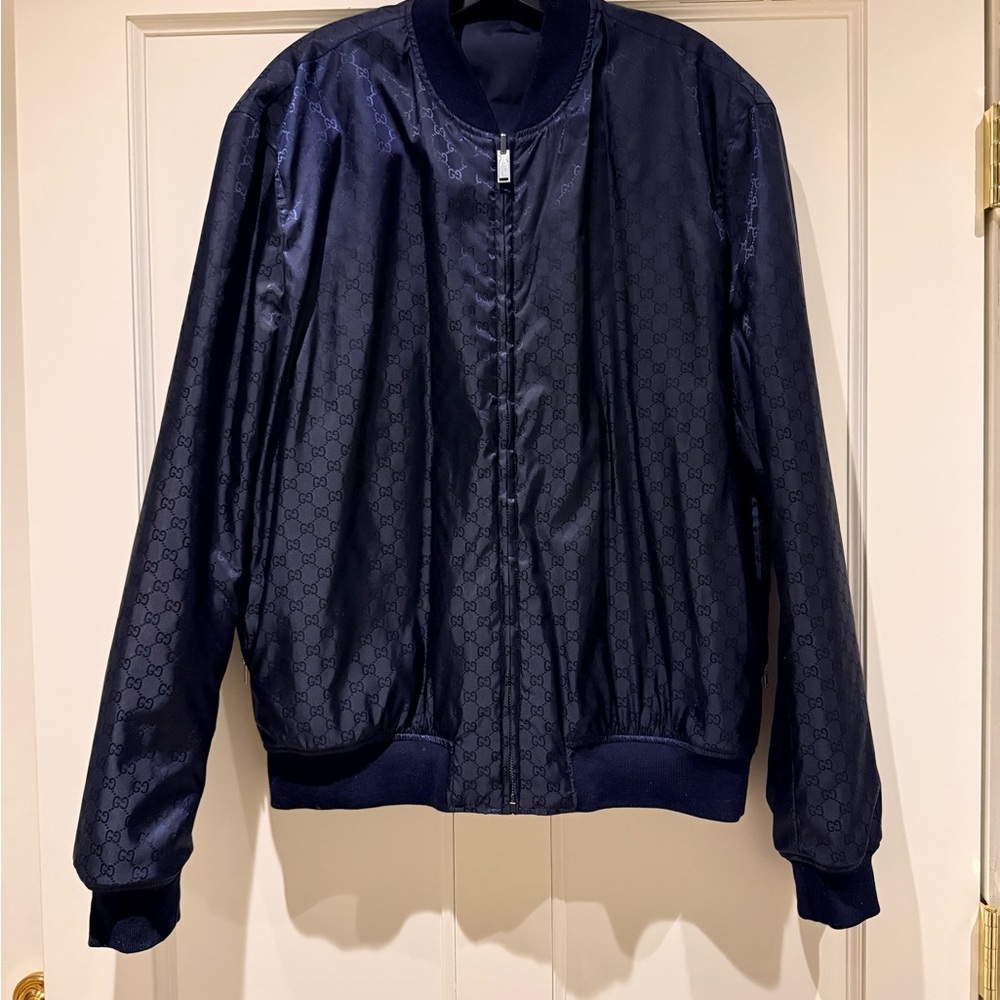 Gucci Navy Blue Logo/ Solid Reversible Jacket - image 1